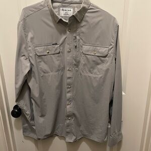 Poncho outdoors gray long sleeve button up shirt.  Large slim fit.